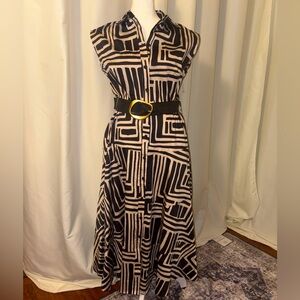 Donna Karan Black and White A-Line Midi Dress